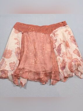 Free People Peach Floral Paisley Tiered Mini Skirt NWT Size L